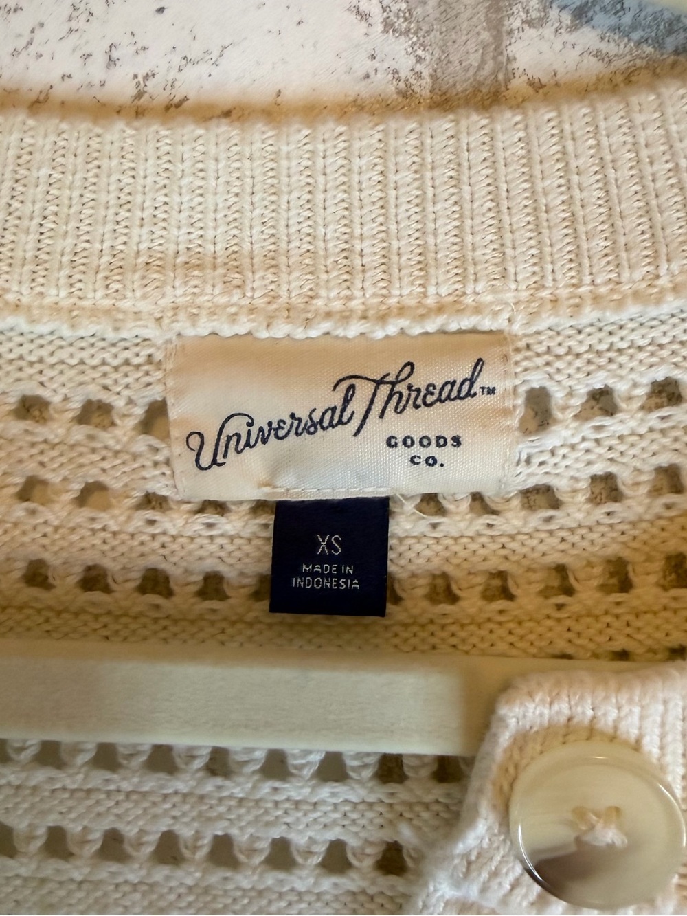 Universal Thread Ivory Open Knit Button Front Sweater Vest XS Sleeveless Cotton - Picture 4 of 9